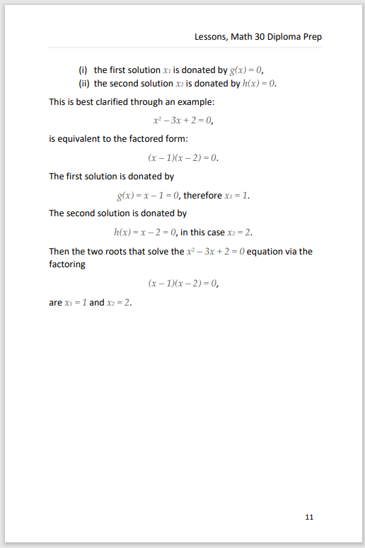 Math 30 Diploma Prep, Pre-Calculus 12, sample